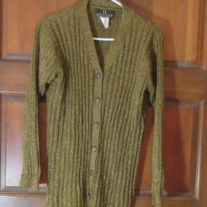 Brown Cardigan Sweater with Gold Threads Small
